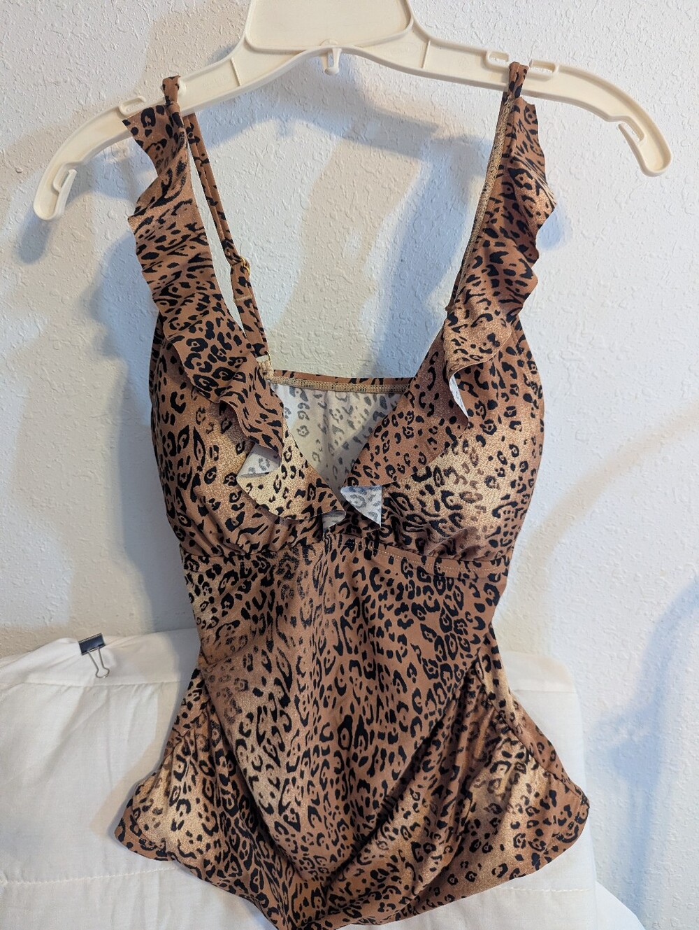Ladies Sonnet Shores Leopard Print Tankini Bathing Suit Top Size 10 BNWT